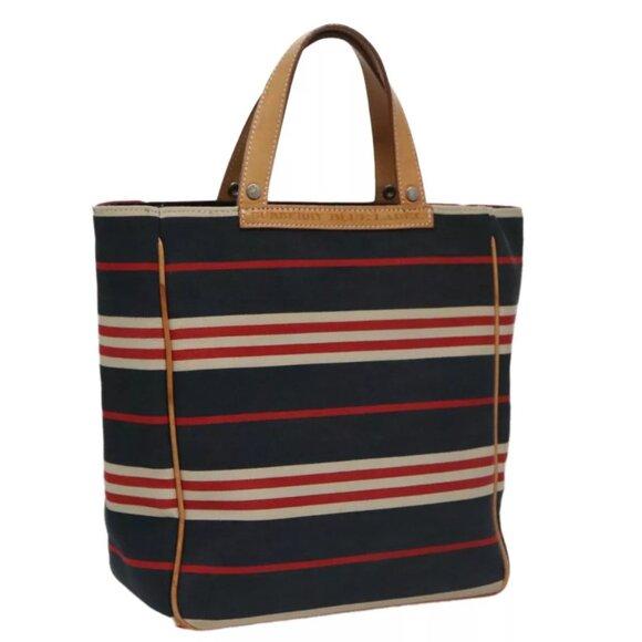 BURBERRY Hand Bag Canvas Leather Navy Silver - Picture 1 of 16